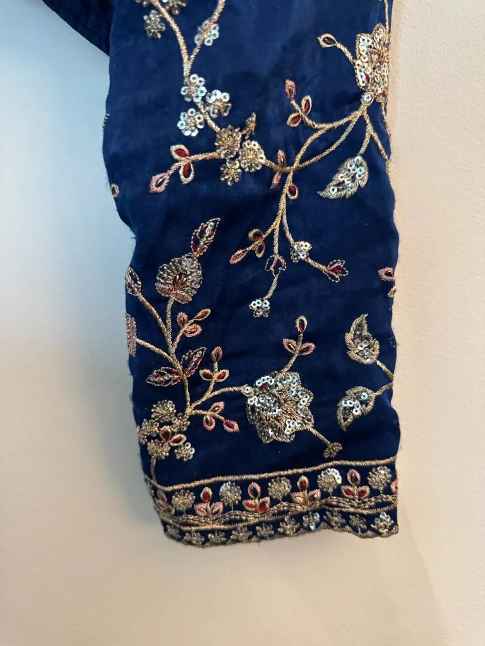 Elegant Navy Blue Embroidered Lehenga Set - Picture 6 of 12